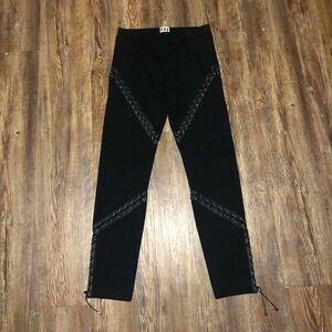 Haute Hippie Ponte Leggings Women's XS Black Leather Trim Lace Up Crop Designer